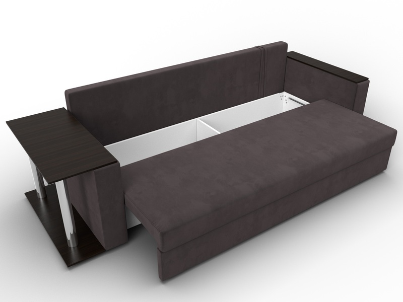 Диван прямой Атланта со столом слева, Велюр, SEVEN 727 коричневый