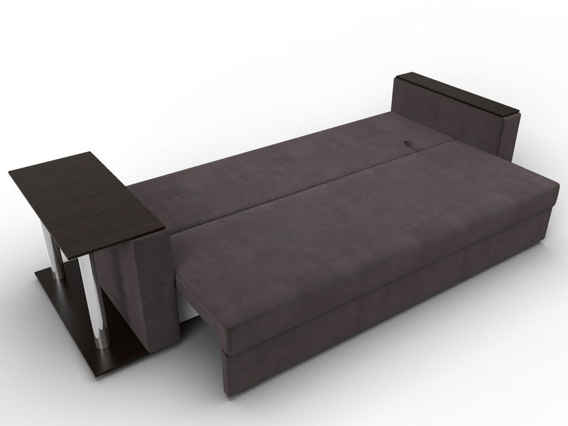 Диван прямой Атланта со столом слева, Велюр, SEVEN 727 коричневый