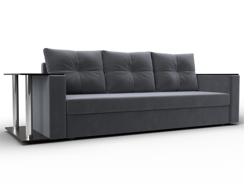 Диван прямой Атланта со столом слева, Велюр, SEVEN 17 серый