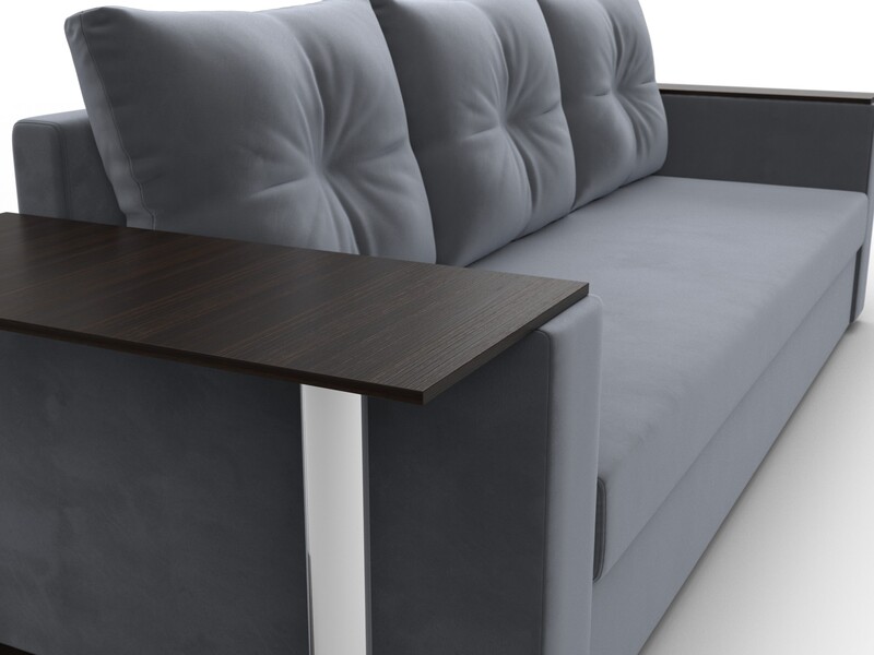 Диван прямой Атланта со столом слева, Велюр, SEVEN 17 серый