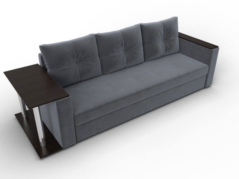 Диван прямой Атланта со столом слева, Велюр, SEVEN 17 серый