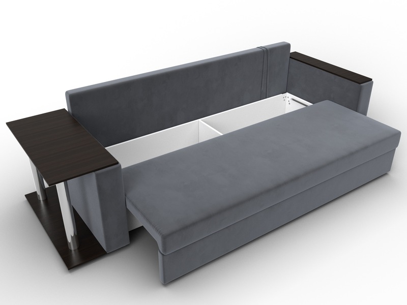 Диван прямой Атланта со столом слева, Велюр, SEVEN 17 серый