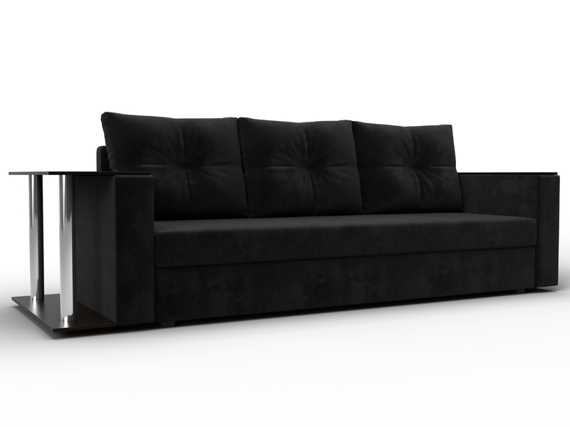 Диван прямой Атланта со столом слева, Велюр, SEVEN 35 черный