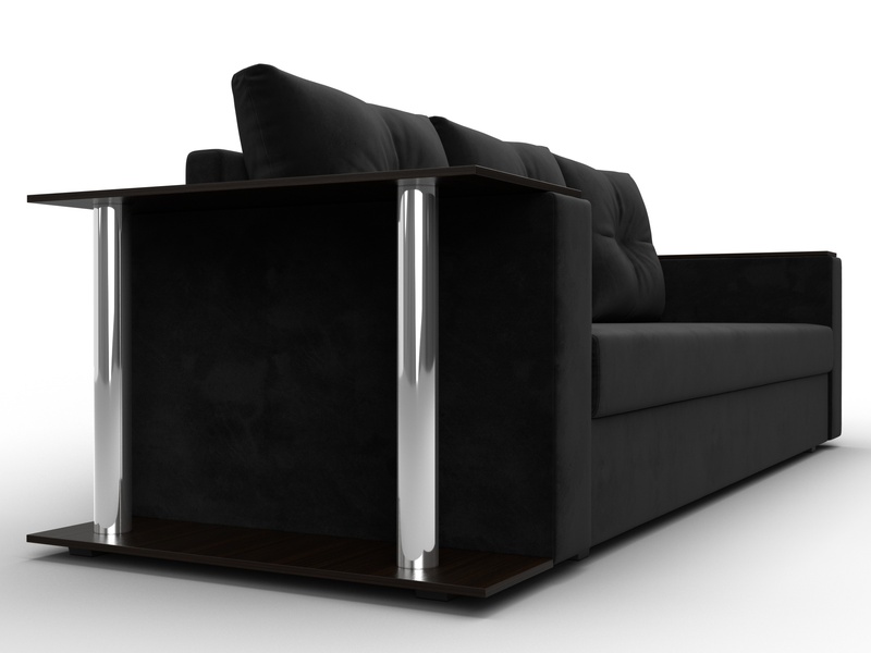 Диван прямой Атланта со столом слева, Велюр, SEVEN 35 черный