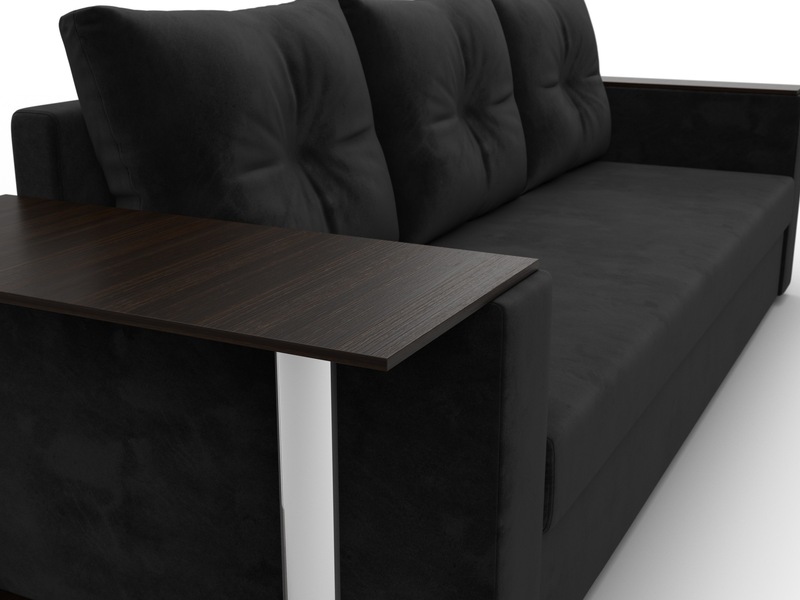 Диван прямой Атланта со столом слева, Велюр, SEVEN 35 черный