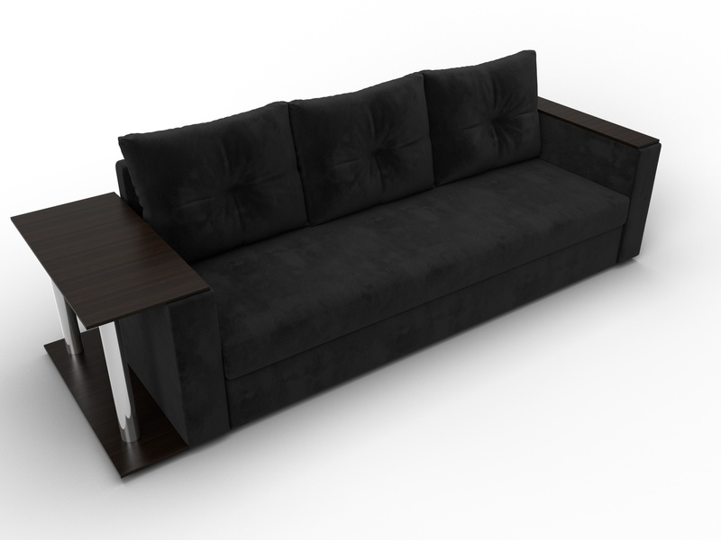 Диван прямой Атланта со столом слева, Велюр, SEVEN 35 черный