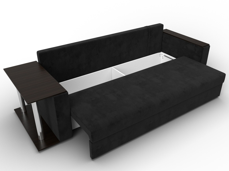 Диван прямой Атланта со столом слева, Велюр, SEVEN 35 черный
