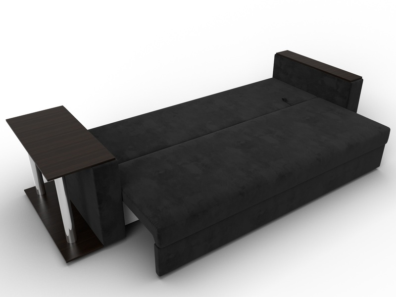 Диван прямой Атланта со столом слева, Велюр, SEVEN 35 черный