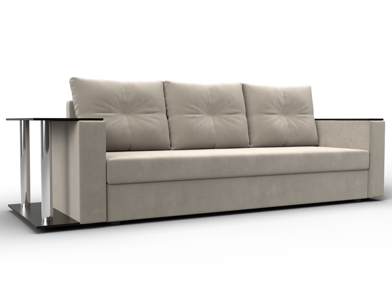 Диван прямой Атланта со столом слева, Микровельвет, Бежевый