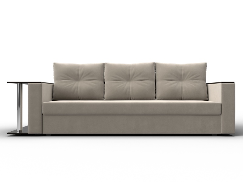 Диван прямой Атланта со столом слева, Микровельвет, Бежевый