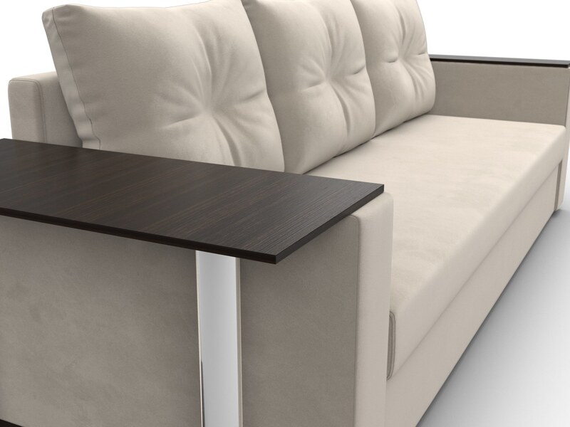 Диван прямой Атланта со столом слева, Микровельвет, Бежевый