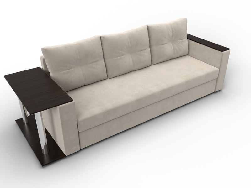 Диван прямой Атланта со столом слева, Микровельвет, Бежевый