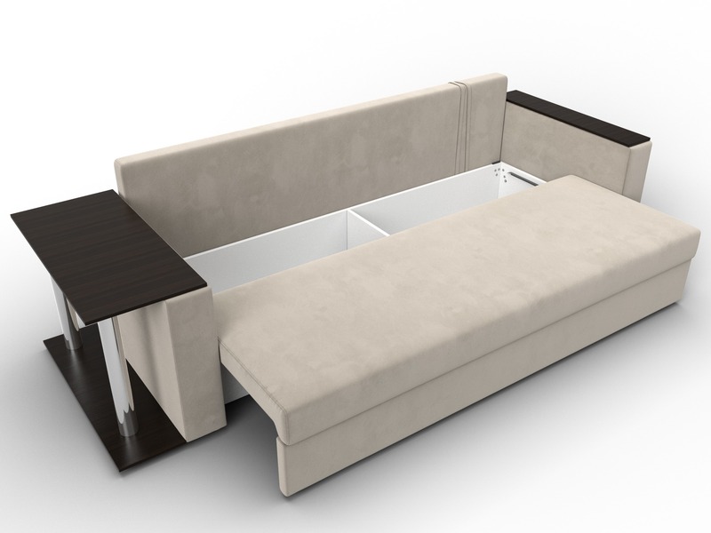 Диван прямой Атланта со столом слева, Микровельвет, Бежевый