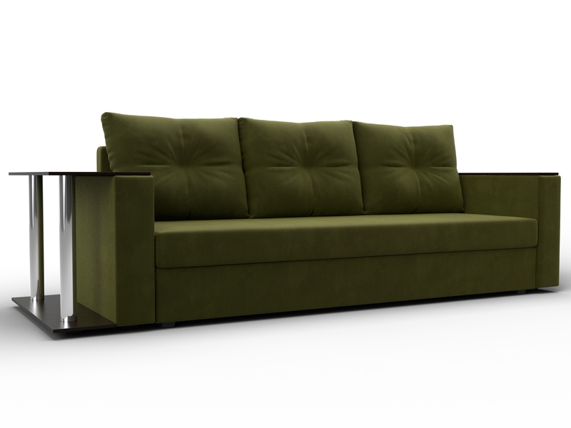 Диван прямой Атланта со столом слева, Микровельвет, Зеленый