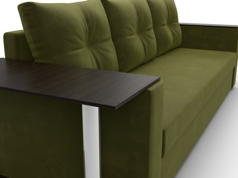Диван прямой Атланта со столом слева, Микровельвет, Зеленый