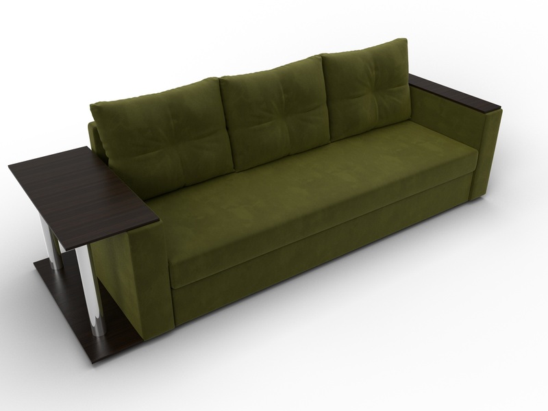 Диван прямой Атланта со столом слева, Микровельвет, Зеленый