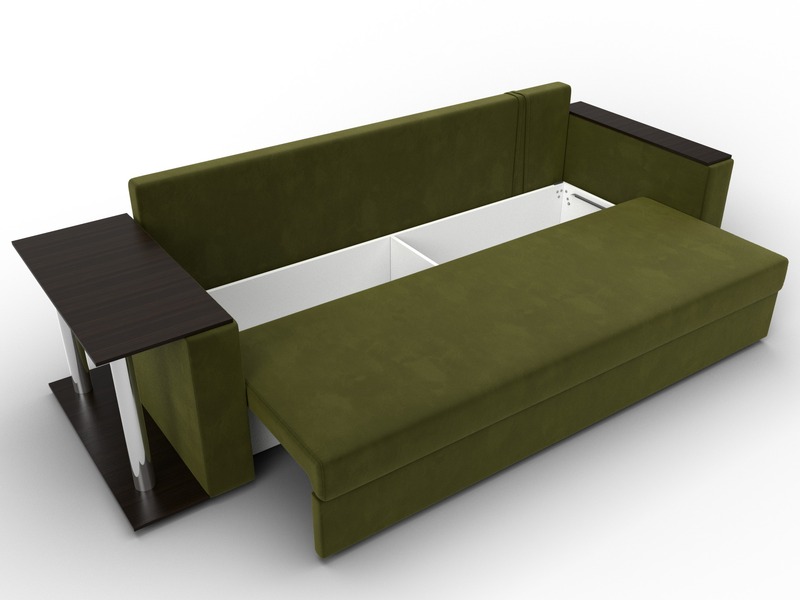 Диван прямой Атланта со столом слева, Микровельвет, Зеленый