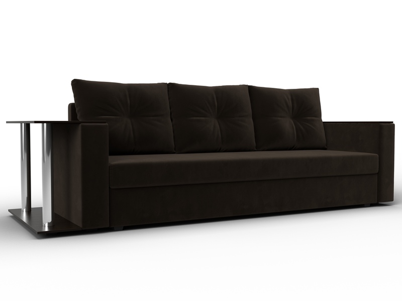 Диван прямой Атланта со столом слева, Микровельвет, Коричневый