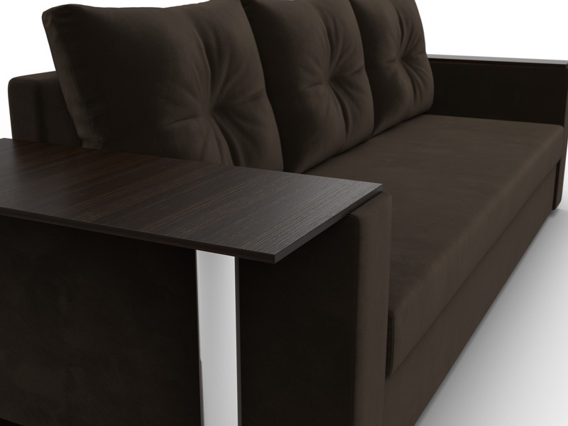 Диван прямой Атланта со столом слева, Микровельвет, Коричневый