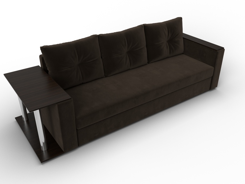 Диван прямой Атланта со столом слева, Микровельвет, Коричневый