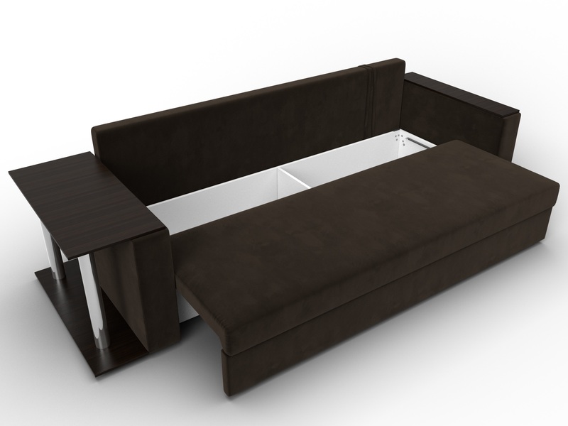 Диван прямой Атланта со столом слева, Микровельвет, Коричневый