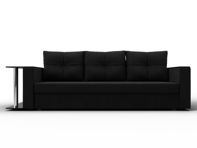 Диван прямой Атланта со столом слева, Микровельвет, Черный