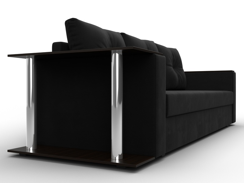 Диван прямой Атланта со столом слева, Микровельвет, Черный