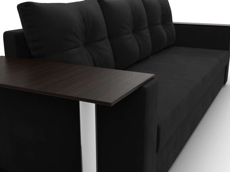 Диван прямой Атланта со столом слева, Микровельвет, Черный