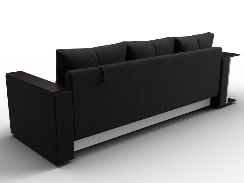 Диван прямой Атланта со столом слева, Микровельвет, Черный