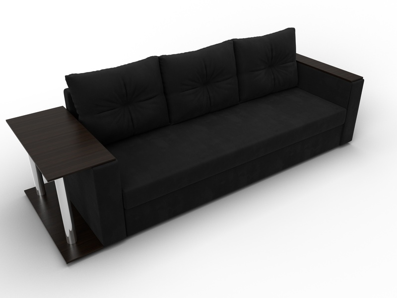 Диван прямой Атланта со столом слева, Микровельвет, Черный