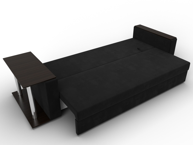 Диван прямой Атланта со столом слева, Микровельвет, Черный