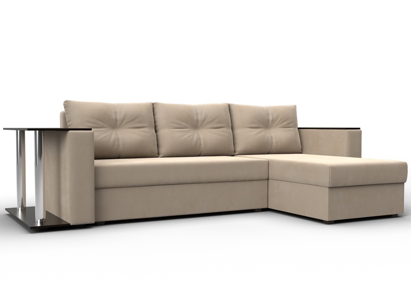 Диван угловой Атланта со столом правый угол, Велюр, SEVEN 729 бежевый