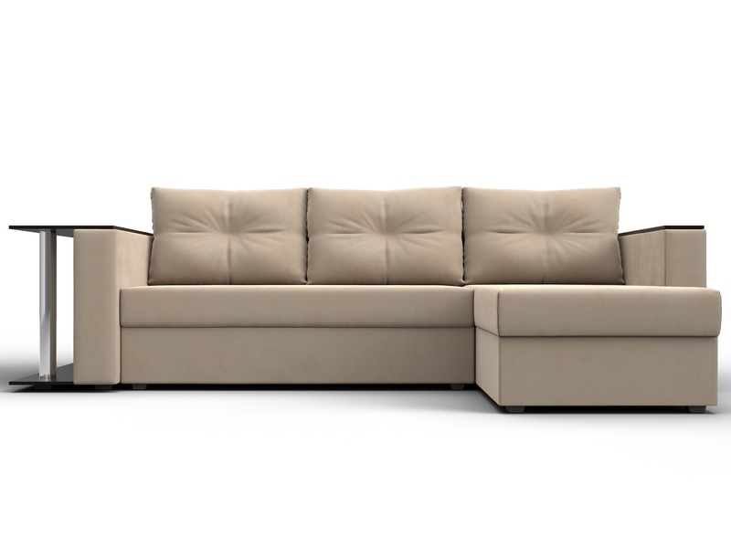 Диван угловой Атланта со столом правый угол, Велюр, SEVEN 729 бежевый