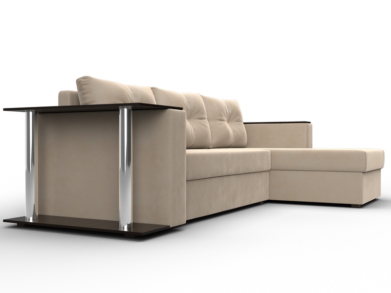 Диван угловой Атланта со столом правый угол, Велюр, SEVEN 729 бежевый