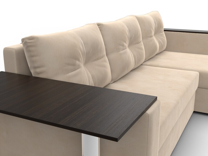 Диван угловой Атланта со столом правый угол, Велюр, SEVEN 729 бежевый