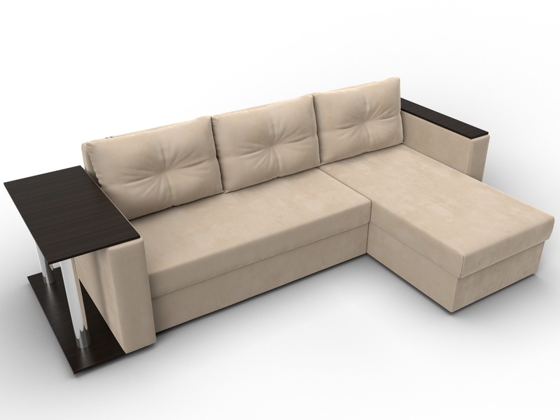 Диван угловой Атланта со столом правый угол, Велюр, SEVEN 729 бежевый