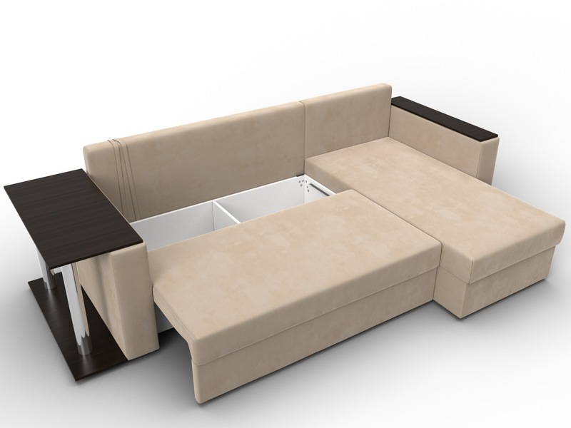Диван угловой Атланта со столом правый угол, Велюр, SEVEN 729 бежевый