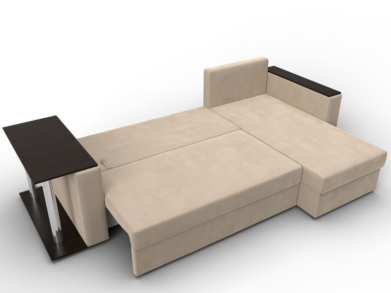 Диван угловой Атланта со столом правый угол, Велюр, SEVEN 729 бежевый