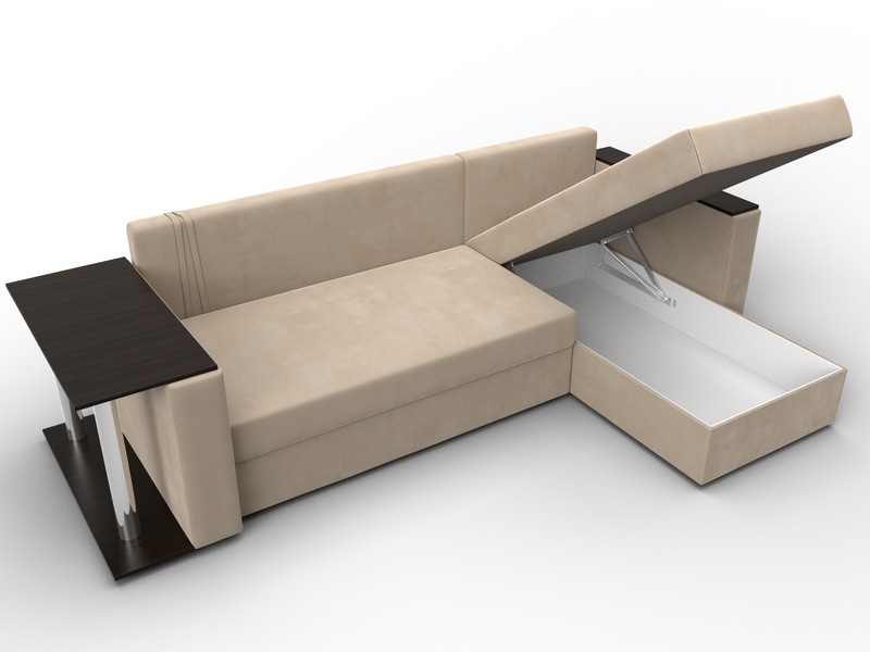 Диван угловой Атланта со столом правый угол, Велюр, SEVEN 729 бежевый