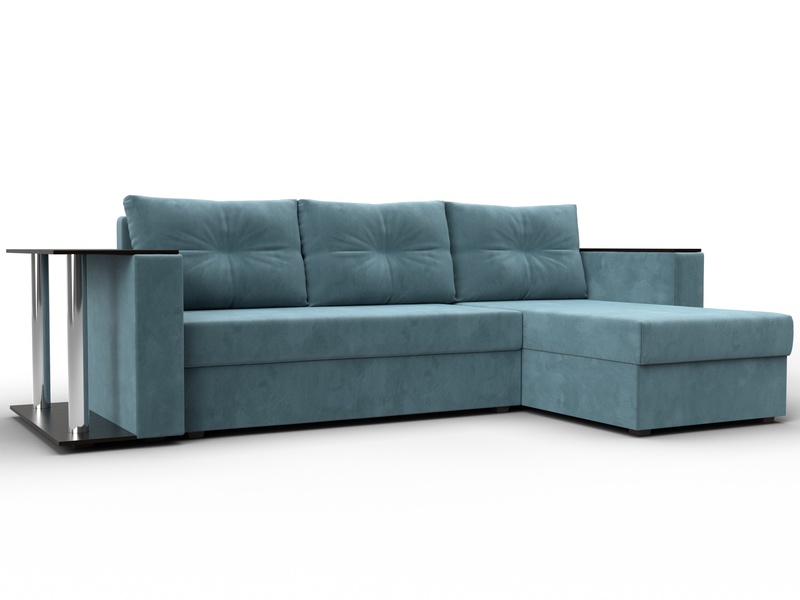 Диван угловой Атланта со столом правый угол, Велюр, SEVEN 113 бирюзовый