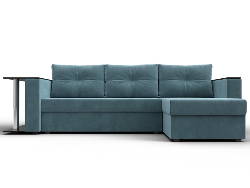 Диван угловой Атланта со столом правый угол, Велюр, SEVEN 113 бирюзовый