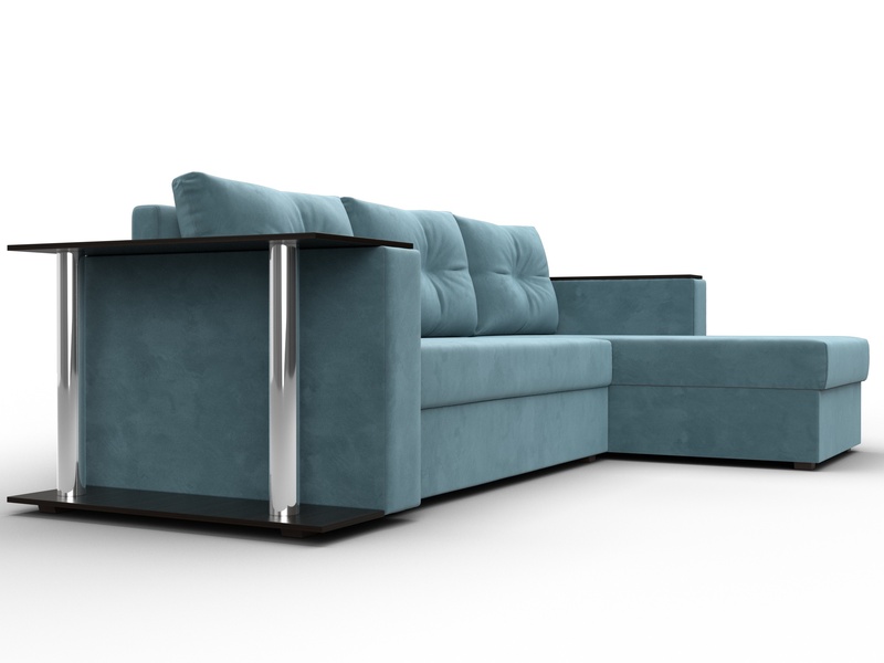 Диван угловой Атланта со столом правый угол, Велюр, SEVEN 113 бирюзовый