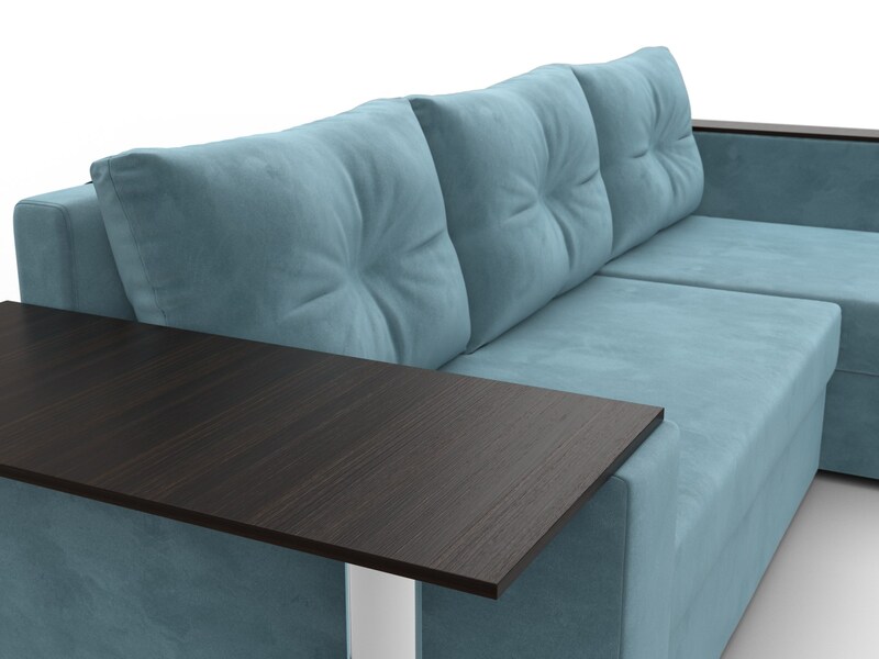 Диван угловой Атланта со столом правый угол, Велюр, SEVEN 113 бирюзовый