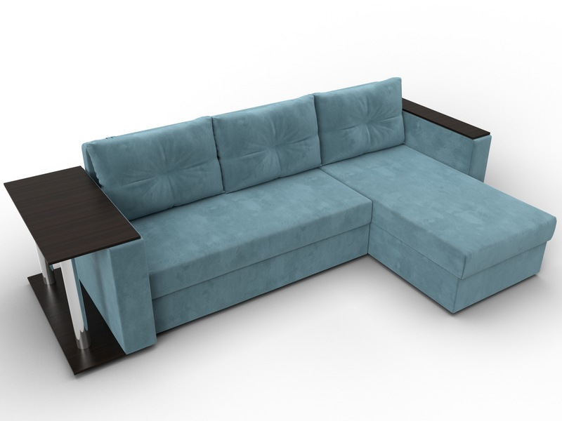 Диван угловой Атланта со столом правый угол, Велюр, SEVEN 113 бирюзовый