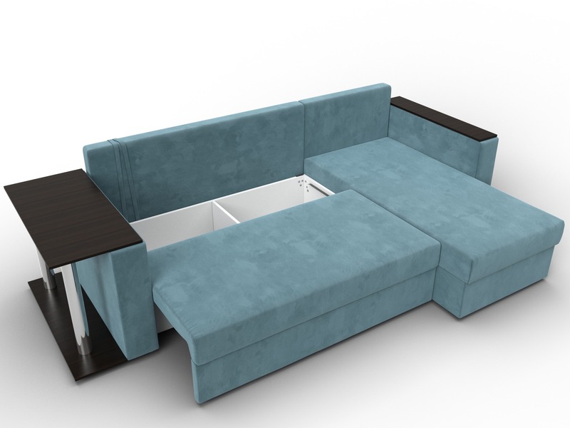 Диван угловой Атланта со столом правый угол, Велюр, SEVEN 113 бирюзовый