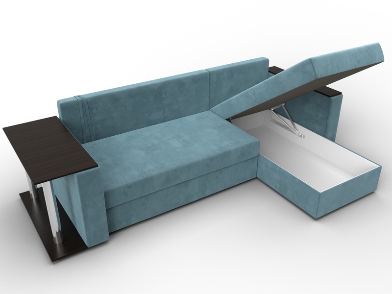 Диван угловой Атланта со столом правый угол, Велюр, SEVEN 113 бирюзовый