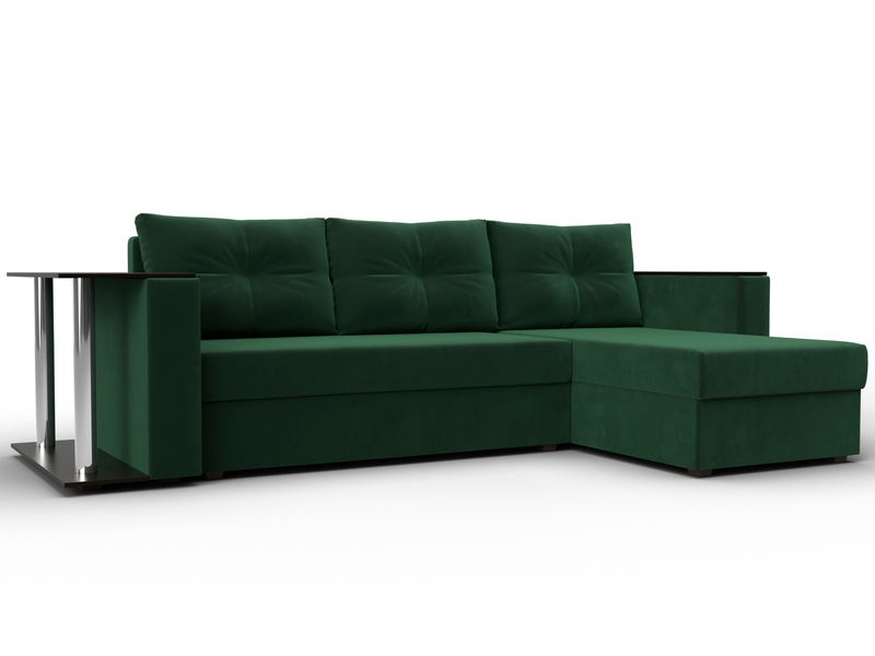 Диван угловой Атланта со столом правый угол, Велюр, SEVEN 626 зеленый