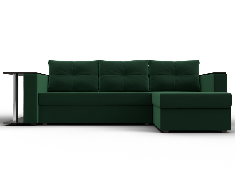Диван угловой Атланта со столом правый угол, Велюр, SEVEN 626 зеленый