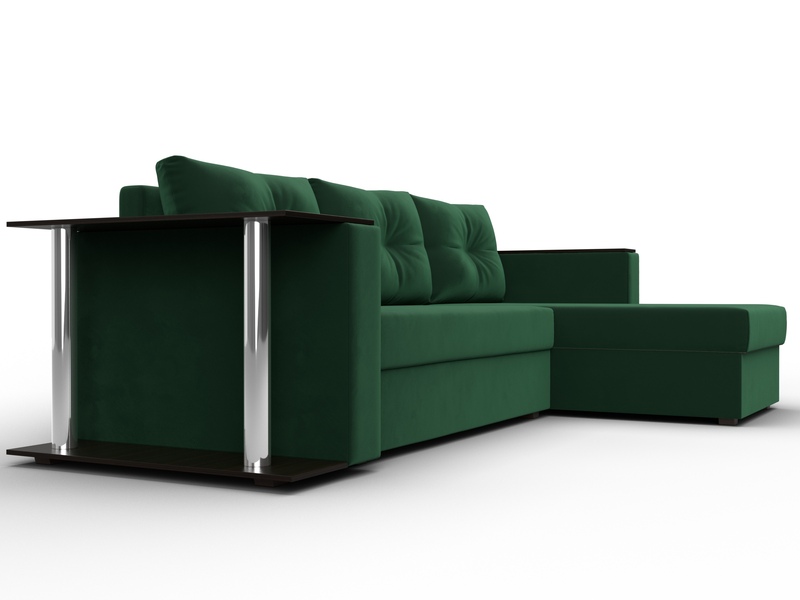 Диван угловой Атланта со столом правый угол, Велюр, SEVEN 626 зеленый