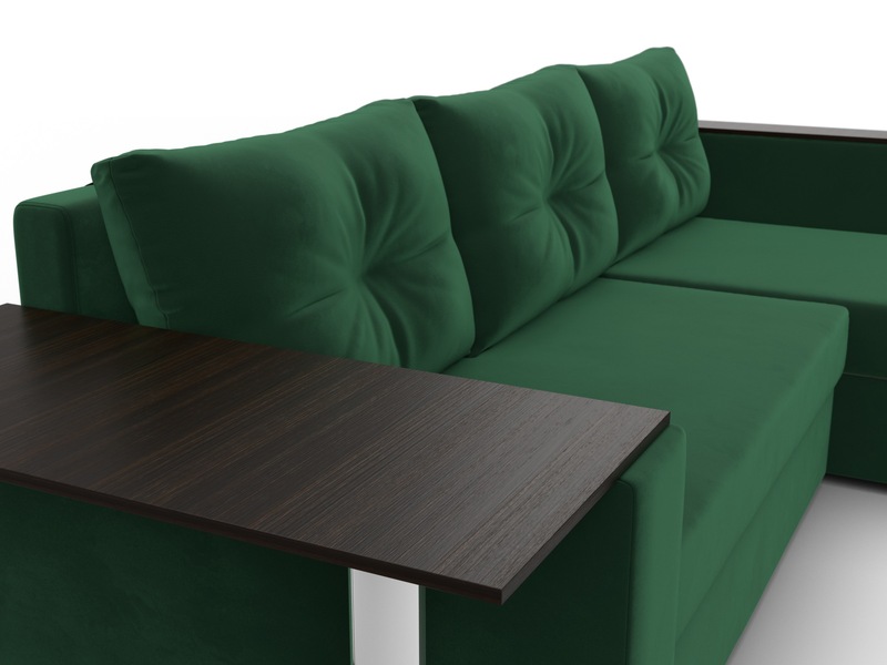 Диван угловой Атланта со столом правый угол, Велюр, SEVEN 626 зеленый